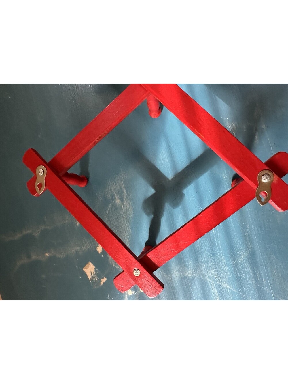 Red Vintage mid century Wooden Wall Folding Accordion Rack,Peg Hooks, Floral - Picture 6 of 9